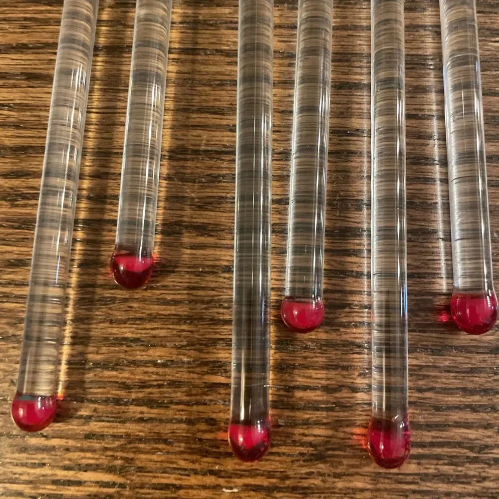 Vintage Hand Blown Glass Christmas Swizzle Sticks Cocktail Stirrers Set of 6